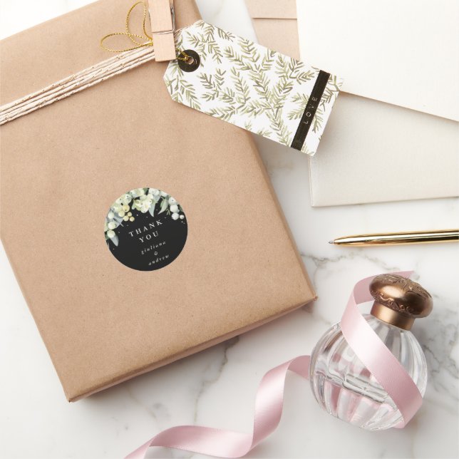 Snowberry+Eucalyptus Bröllop Tack Runt Klistermärke (Gifting)