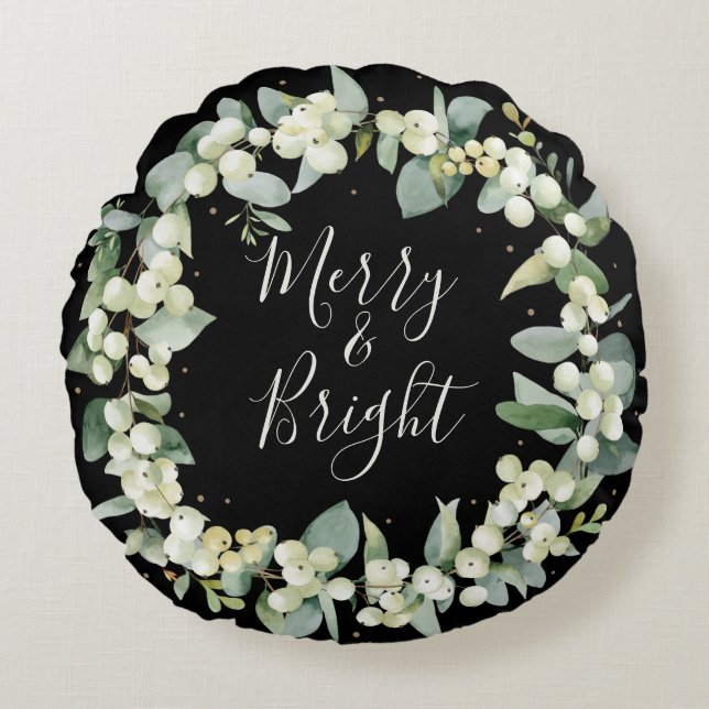 Snowberry + Eucalyptus-julkrans Rund Kudde (Framsidan)