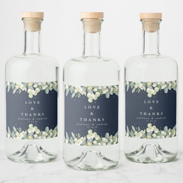 Snowberry+Eucalyptus Winter Wedding Spritflaskor Etikett (Flaskor)