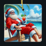 Snowbird Santa Enjoeing a Cocktail on Beach Julgransprydnad Keramik<br><div class="desc">Personlig julprydnad. En vattenfärgad illustration av Santa sitta på stranden som dricker en cocktail. Klar julprydnad för människor som betraktas som snöfåglar som reser till Florida eller andra tropiska områden för att njuta av det varma vädret under helgdagarna.</div>
