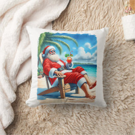 Snowbird Santa Enjoeing a Cocktail on Beach Kudde