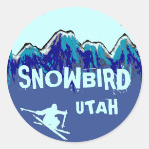 Snowbird Utah blå tema snowboarder-klistermärken Runt Klistermärke