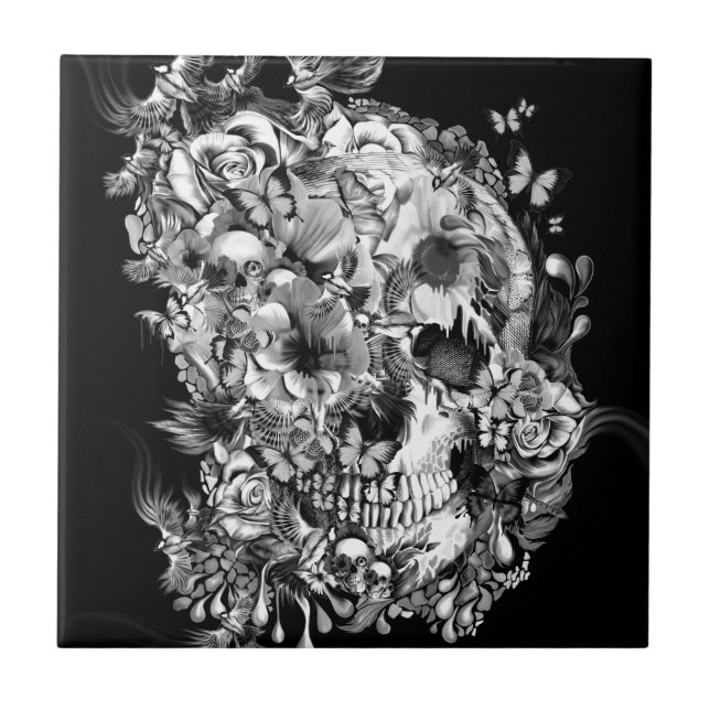 Snowbirds, skalle som göras av fåglar, och blommor kakelplatta (Framsidan)