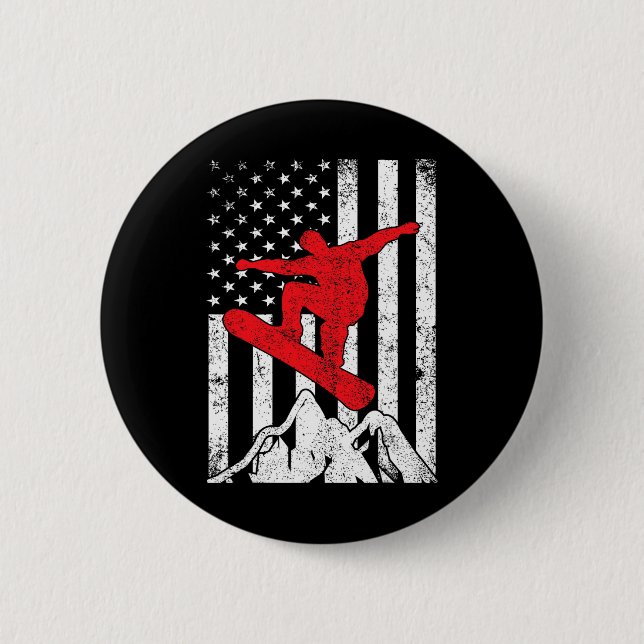 Snowboard American Flagga Patriotic Snowboarding W Knapp (Framsida)