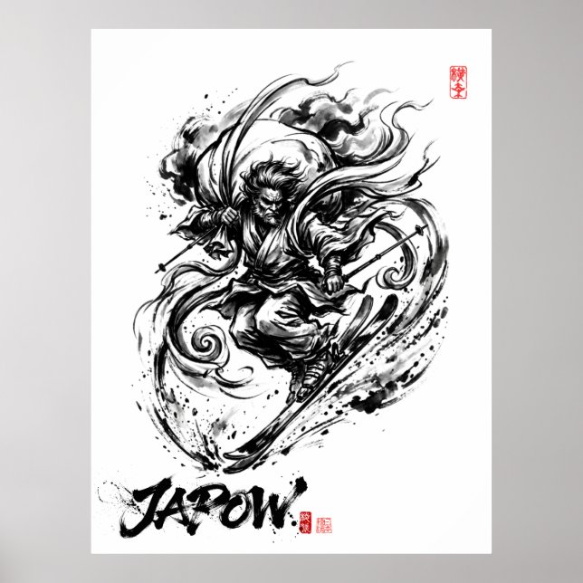 Snowboard Brush Art - Ski Fujin God Poster (Framsidan)