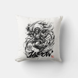 Snowboard Brush Art - Skier Fujin God Kudde