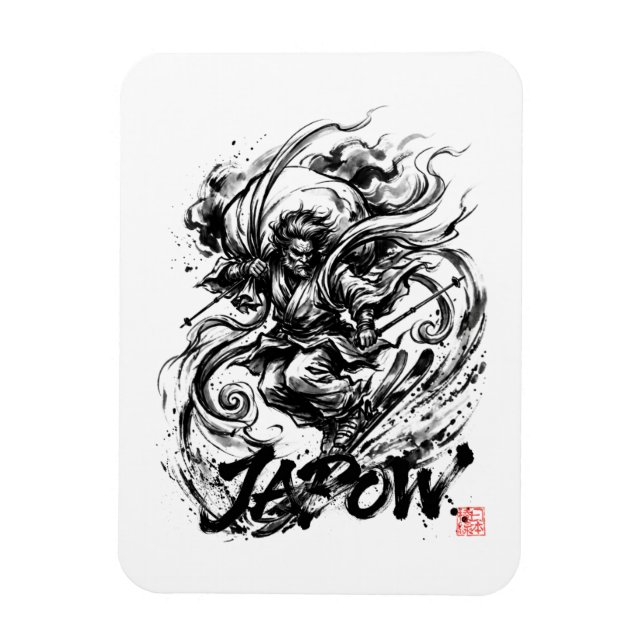 Snowboard Brush Art - Skier Fujin God Magnet (Vertikal)