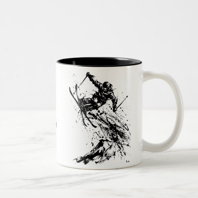 Snowboard Brush Art - Skier Jump Två-Tonad Mugg (Höger)