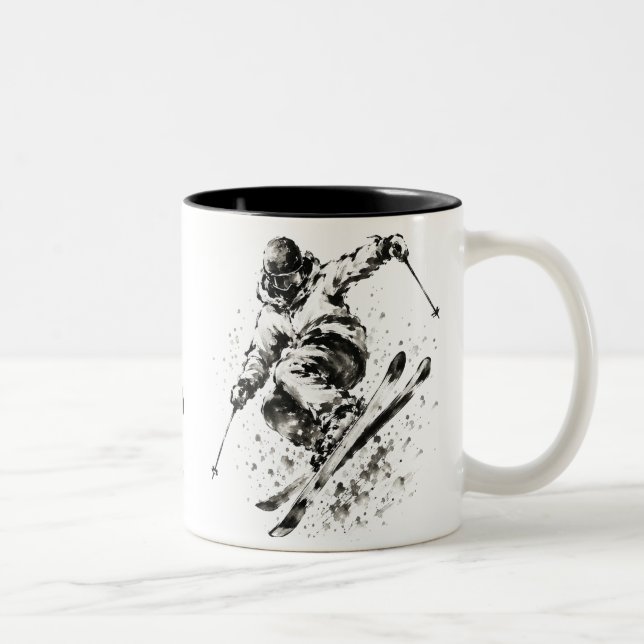 Snowboard Brush Art - Skier Light Två-Tonad Mugg (Höger)
