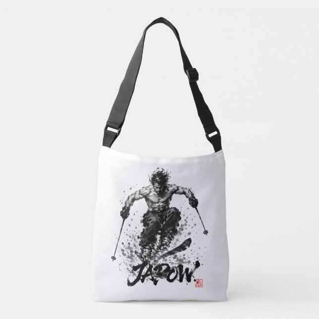 Snowboard Brush Art - Skier Samurai Musashi Ski Axelväska (Framsida)