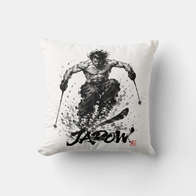 Snowboard Brush Art - Skier Samurai Musashi Ski Kudde (Framsida)