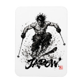 Snowboard Brush Art - Skier Samurai Musashi Ski Magnet