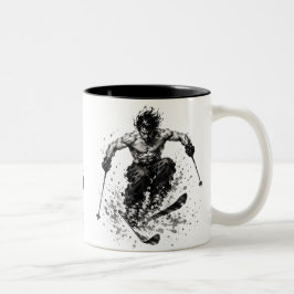 Snowboard Brush Art - Skier Samurai Musashi Två-Tonad Mugg