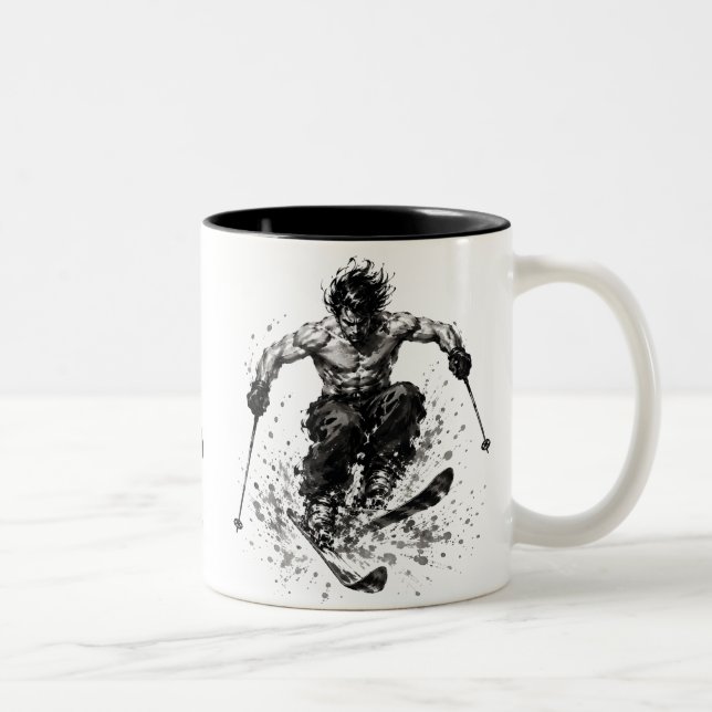 Snowboard Brush Art - Skier Samurai Musashi Två-Tonad Mugg (Höger)