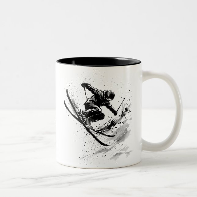 Snowboard Brush Art - Skier Slush Powder Två-Tonad Mugg (Höger)