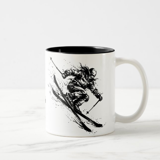 Snowboard Brush Art - Skier Women Två-Tonad Mugg (Höger)