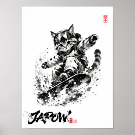Snowboard Brush Art - Snowboarder cat Poster