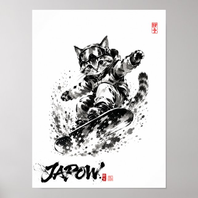 Snowboard Brush Art - Snowboarder cat Poster (Framsidan)