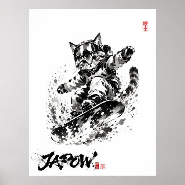 Snowboard Brush Art - Snowboarder cat Poster (Framsidan)