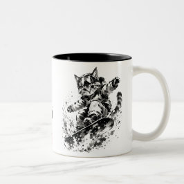 Snowboard Brush Art - Snowboarder cat Två-Tonad Mugg