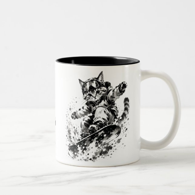 Snowboard Brush Art - Snowboarder cat Två-Tonad Mugg (Höger)