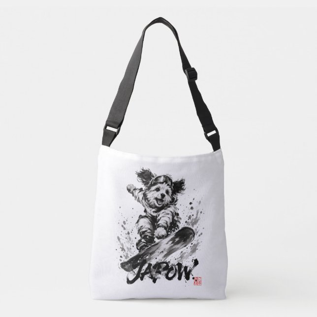 Snowboard Brush Art - Snowboarder Dog Axelväska (Framsida)