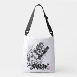 Snowboard Brush Art - Snowboarder Dog Huskey Axelväska
