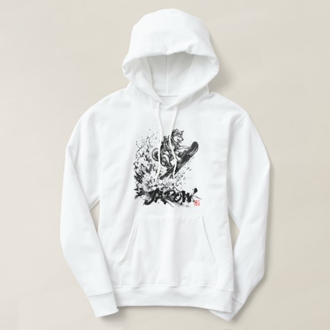 Snowboard Brush Art - Snowboarder Dog Huskey Hoodie (Design framsida)