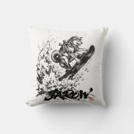 Snowboard Brush Art - Snowboarder Dog Huskey Kudde