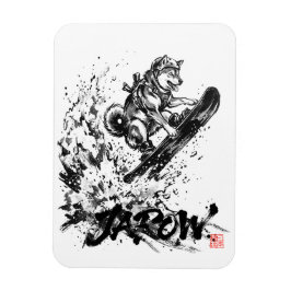 Snowboard Brush Art - Snowboarder Dog Huskey Magnet