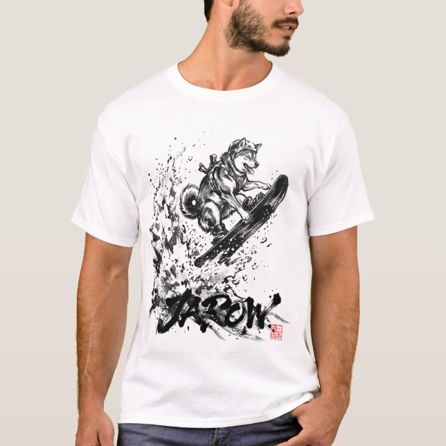 Snowboard Brush Art - Snowboarder Dog Huskey T Shirt (Framsida)