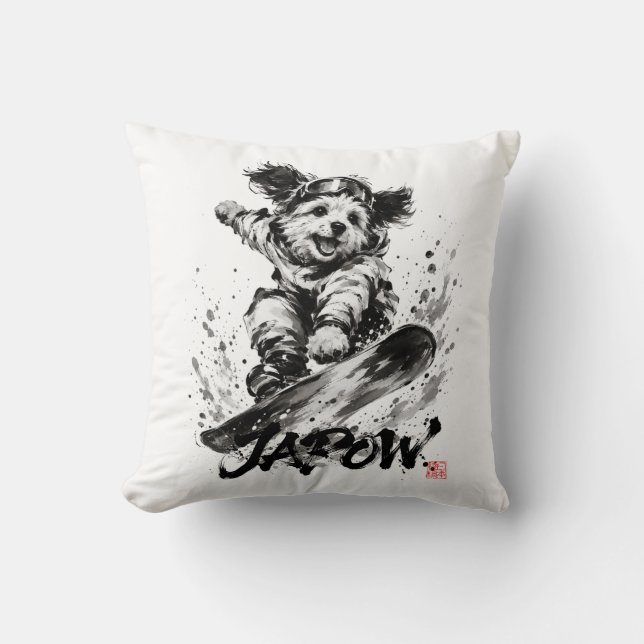 Snowboard Brush Art - Snowboarder Dog Kudde (Framsida)