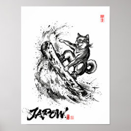 Snowboard Brush Art - Snowboarder Dog Shiba ポスター Poster