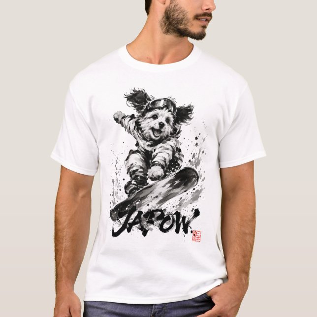 Snowboard Brush Art - Snowboarder Dog T Shirt (Framsida)