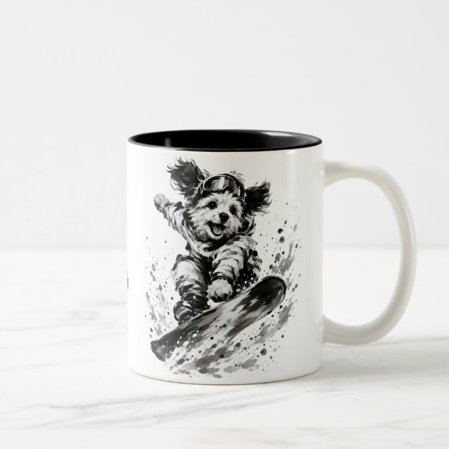 Snowboard Brush Art - Snowboarder Dog  Två-Tonad Mugg (Höger)