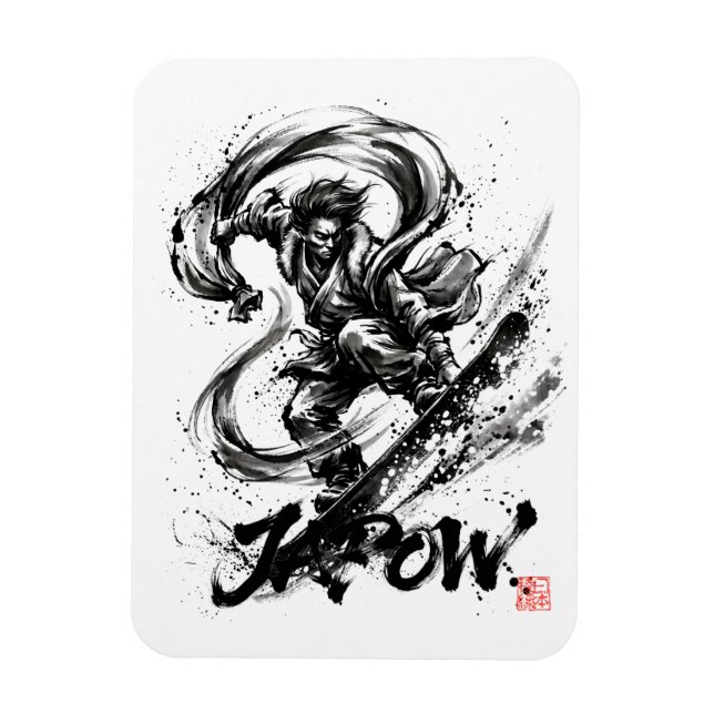 Snowboard Brush Art - Snowboarder Fujin God Magnet (Vertikal)
