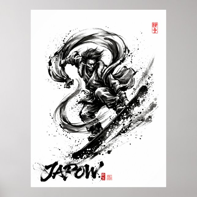 Snowboard Brush Art - Snowboarder Fujin God Poster (Framsidan)