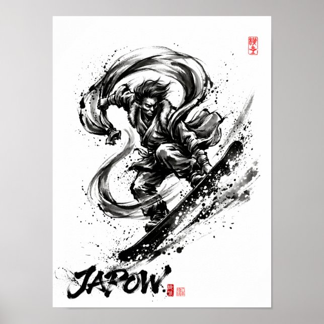 Snowboard Brush Art - Snowboarder Fujin God Poster (Framsidan)