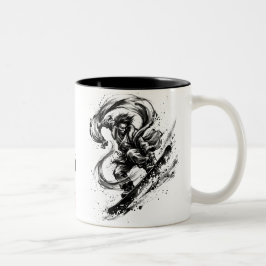 Snowboard Brush Art - Snowboarder Fujin God Två-Tonad Mugg