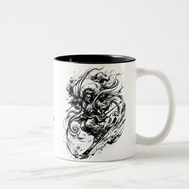 Snowboard Brush Art - Snowboarder Fujin God Två-Tonad Mugg (Höger)