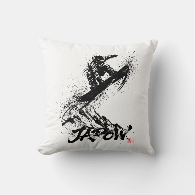Snowboard Brush Art - Snowboarder Grab Jump Kudde (Framsida)