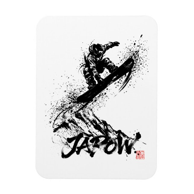 Snowboard Brush Art - Snowboarder Grab Jump Magnet (Vertikal)