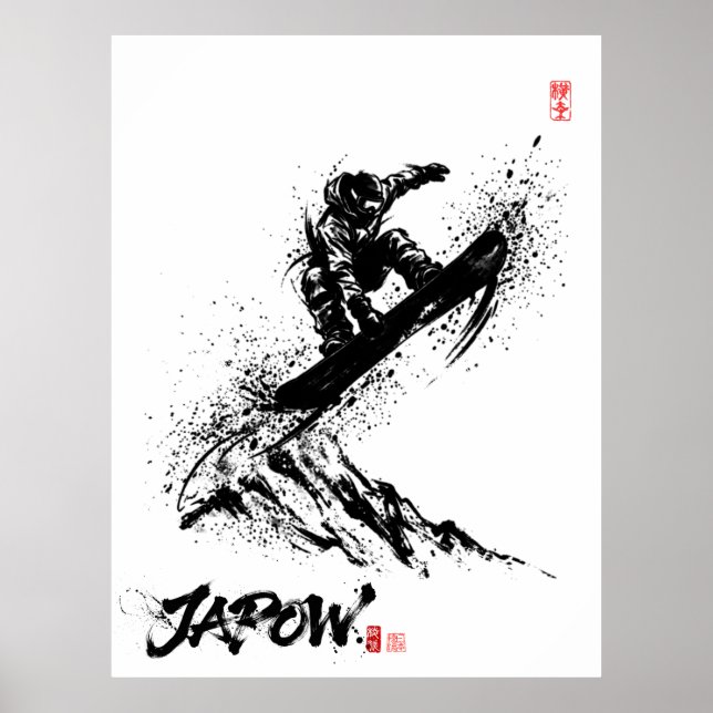 Snowboard Brush Art - Snowboarder Grab Jump Poster (Framsidan)