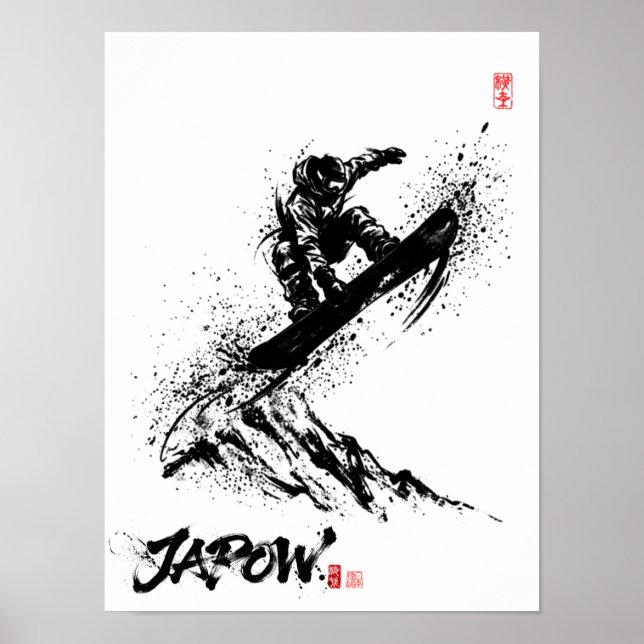 Snowboard Brush Art - Snowboarder Grab Jump Poster (Framsidan)
