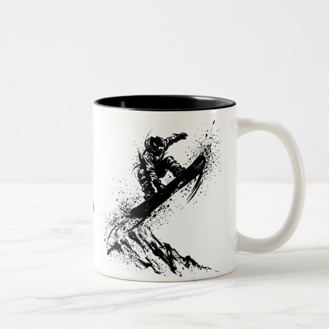 Snowboard Brush Art - Snowboarder Grab Jump Två-Tonad Mugg (Höger)