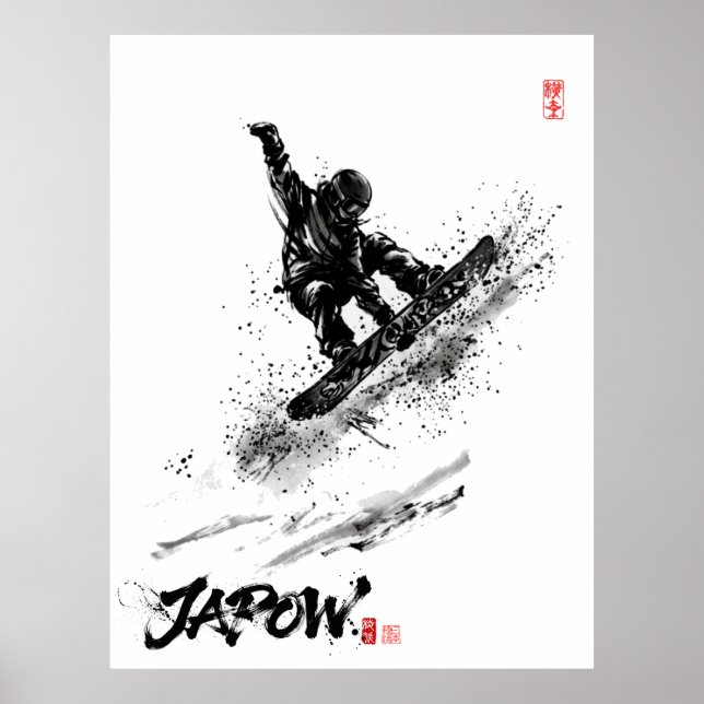 Snowboard Brush Art - Snowboarder Grab Poster (Framsidan)
