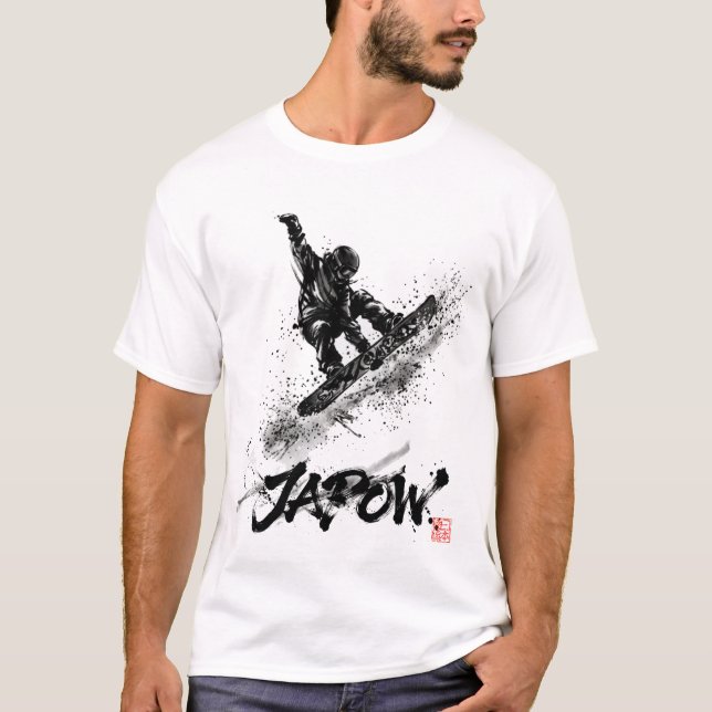 Snowboard Brush Art - Snowboarder Grab T Shirt (Framsida)