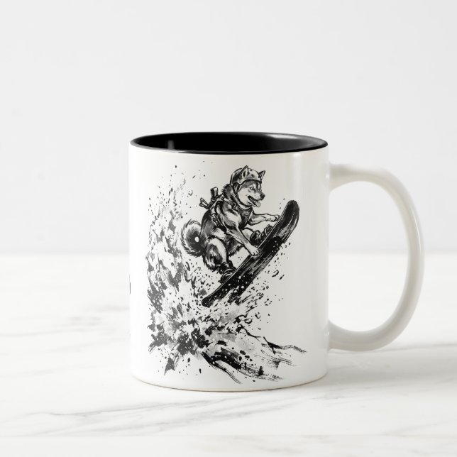 Snowboard Brush Art - Snowboarder Husky Två-Tonad Mugg (Höger)