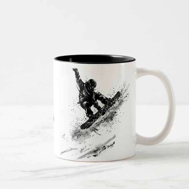 Snowboard Brush Art - Snowboarder Jump Två-Tonad Mugg (Höger)
