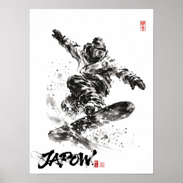 Snowboard Brush Art - Snowboarder light Poster (Framsidan)